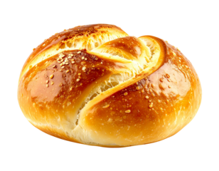Sweet braided bread loaf with glossy golden crust isolated png transparent background