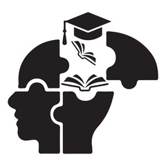 Knowledge and Education Icon – Learning Mind with Graduation Cap Vector