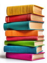 Pile of Colorful Books Isolated on White Background