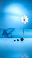 A single white flower, serene landscape