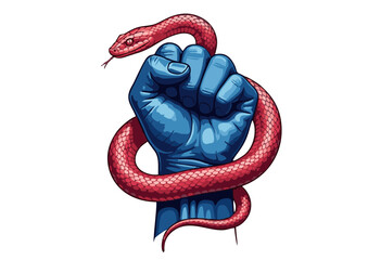 Crimson Serpent Coiled Around a Powerful Blue Fist.