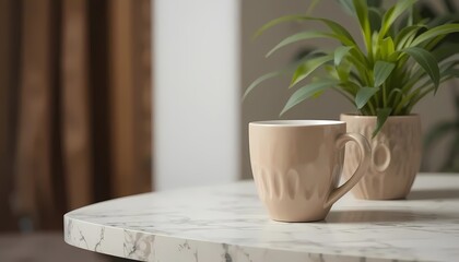 White Marble Tabletop. Indoor Lifestyle Scene for Home Decor, Coffee Breaks, Hygge, or Interior Design and Relaxation Concepts.
