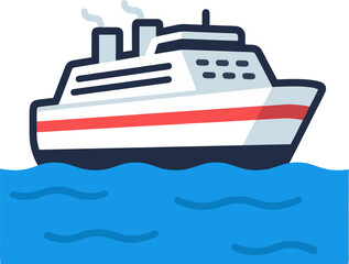 Obraz premium Modern Minimalist Cruise Ship Side View Vector Illustration with Bold Outline and Red Stripe for Premium Maritime Travel and Vacation Graphics