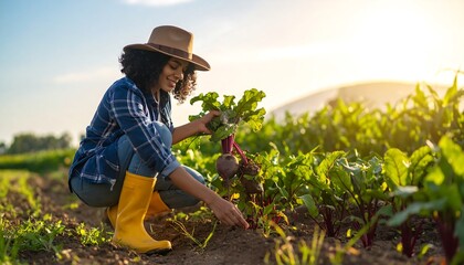 A woman harvests beets in a field (1)