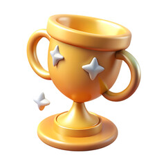 3d golden trophy with stars isolated on transparent background