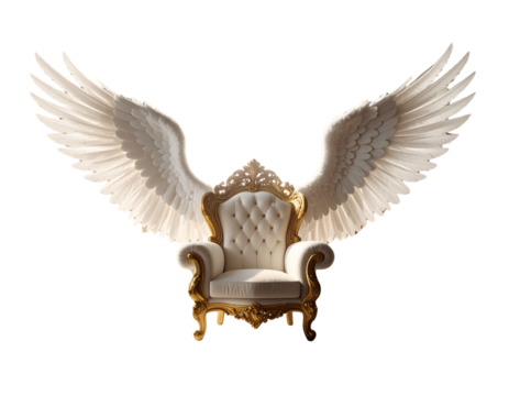 Angel Dove Wings Backdrop with Antique Gold Armchair PNG
