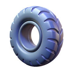 Blue tire with thick tread, isolated on transparent background