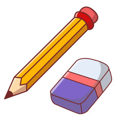 Yellow pencil and blue eraser one set stationery for student, school and work 