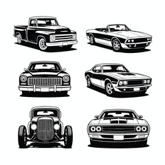 A collection of colorful car icons and vectors including auto, truck, and bus for various transportation and traffic designs