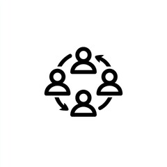 Circular graphic of five stylized people icons, connected by looping arrows