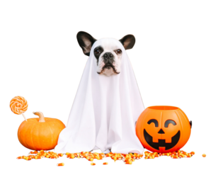  Funny French Bulldog Ghost Costume Halloween Poster with Typography