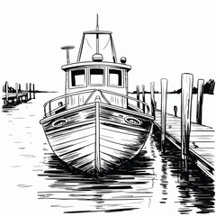 Old wooden fishing boat in a small harbor