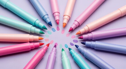 Soft pastel markers arranged in a circle, creating a vibrant and artistic design.