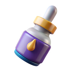 3d rendering of a purple dropper bottle with yellow accent isolated on transparent background