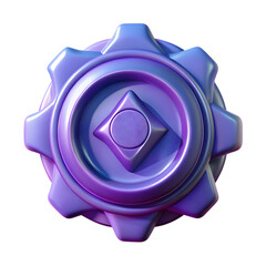 Purple gear icon with diamond shape inside isolated on transparent background