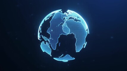 Ultra realistic 3D animation of a glowing holographic globe slowly rotating in space on a seamless midnight blue background with futuristic light effects cinematic clarity and digital depth perfect fo - Powered by Adobe