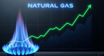 Natural gas prices are soaring with a rising graph and a vibrant blue flame showing the energy crisis impacting the world in a powerful way