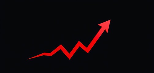 Red upward arrow graph on dark background signifies market growth,  market trend,  growth
