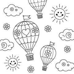 An illuminated hot air balloon flies high above the clouds like a giant bulb