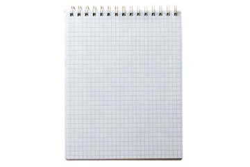Grid paper notepad with spiral binding showing mathematical graph paper pattern, isolated on a transparent background
