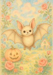 Obraz premium Cute bat in whimsical garden
