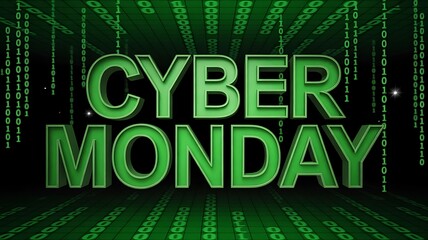 Cyber monday text with binary code background, digital and futuristic theme