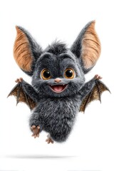 Fototapeta premium 3D cartoon bat flying with big eyes smiling cheerful isolated on white background