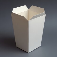 Empty white paper takeout food container on a plain background.