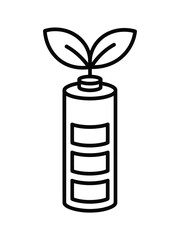 Green energy battery icon with growing plant symbol