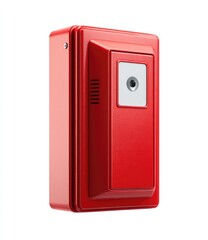 Red fire alarm box, isolated