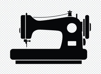 Silhouette of a vintage sewing machine on a transparent background
