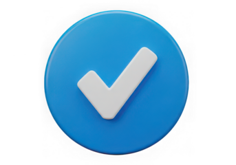 Blue circle with white check mark, symbolizing approval, verification, or completion, commonly used in digital communication and social media, isolated on transparent background