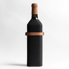 Dark-colored wine bottle with tan wrap
