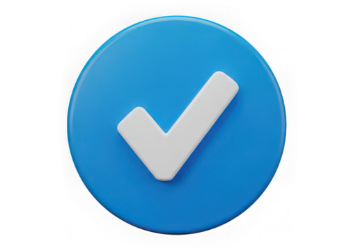 Blue circle with white check mark, symbolizing approval, verification, or completion, commonly used in digital communication and social media, isolated on transparent background