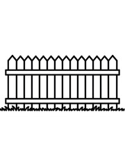 Simple black and white picket fence illustration on grass