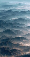 Misty Mountain Range Aerial Panorama Serene Landscape.