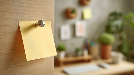 A Memo Note on the Door: A solitary memo note takes center stage, pinned securely to a wooden door, capturing the essence of daily reminders in a tranquil office ambiance.
