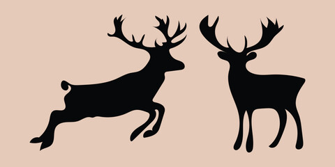 Two leaping reindeer silhouettes perfect for Christmas cards winter designs color background