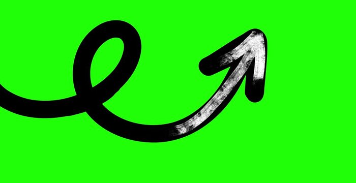 Hand-drawn curved arrow doodle animation on a green screen for motion graphics and video effects.Alpha Channel, Sketchy Line Art for Motion Graphics