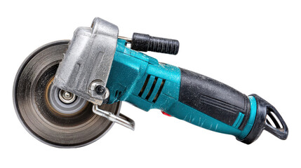 Side profile of angle grinder with power trigger isolated on a Transparent background, PNG file.