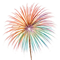 Naklejka premium Colorful firework isolated on transparent background, a vibrant burst of light and color against a clean backdrop, perfect for celebrations