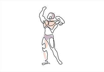 Bodybuilder Posing Line Art Depiction. line icon-continuous line drawing. Editable stroke. 