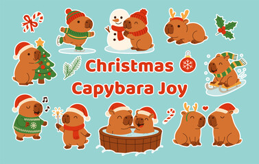 A collection of cute animals wearing Santa hats and Christmas clothing