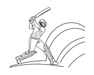 Thrilling Runs and Wickets in an Exciting Cricket Game Line Art