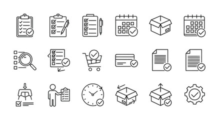 Hand-drawn icons representing business operations logistics and workflow management concepts vector
