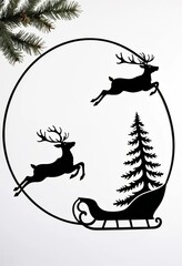 Merry Christmas greeting cards with Santa Claus, reindeer and Christmas balls cut out of paper on a white background. Fashionable square templates for decorating winter holidays.