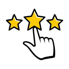 Hand Pointing At Star For Rating Selection Icon For Web And Graphic Design