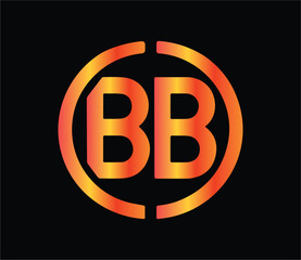 Modern abstract BB monogram logo design with circular shape, gradient orange red colors, creative professional branding emblem on black background