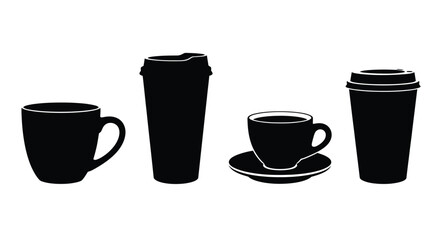 Obraz premium Silhouette collection of coffee mugs and travel cups for beverage service vector