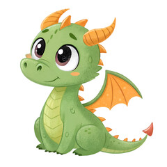 Happy green cartoon dragon smiling